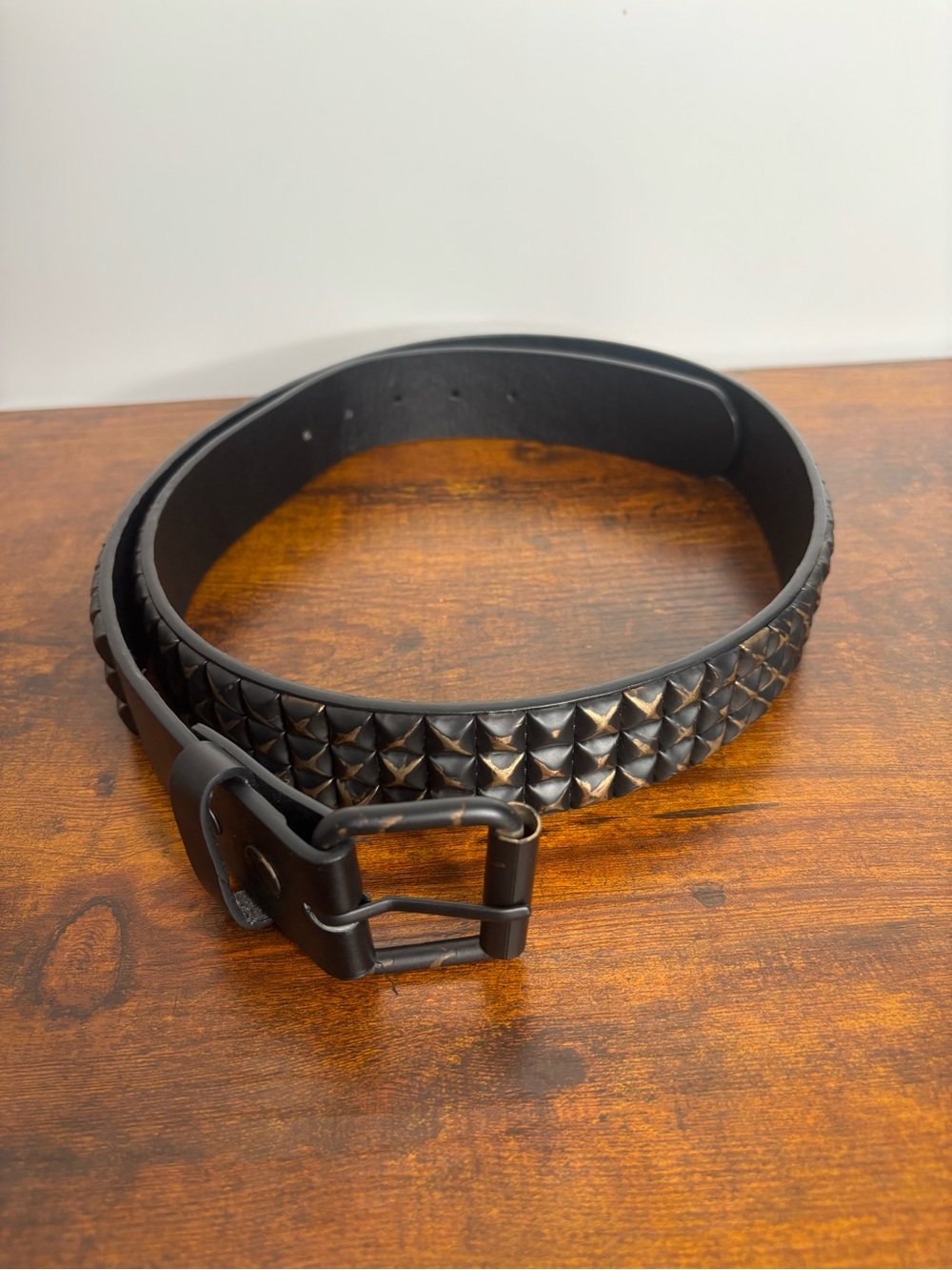 Studded Black Leather Belt - Men
